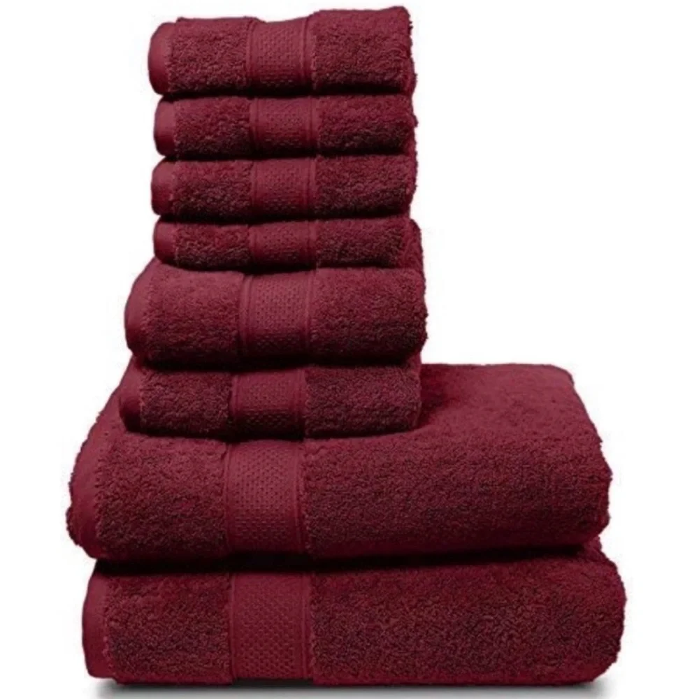 Burgundy 8 Piece Bath Towel Thick, Soft, Plush